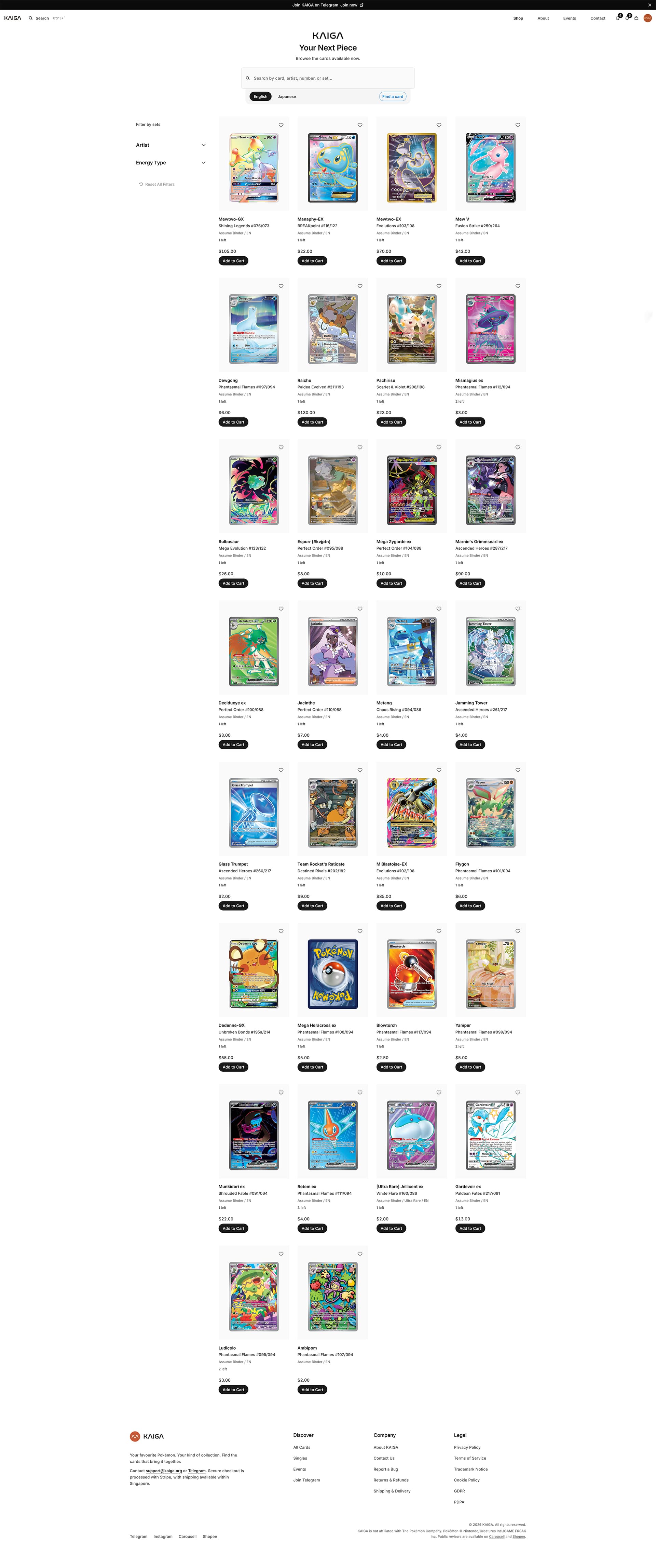 KAIGA online store with Pokémon cards