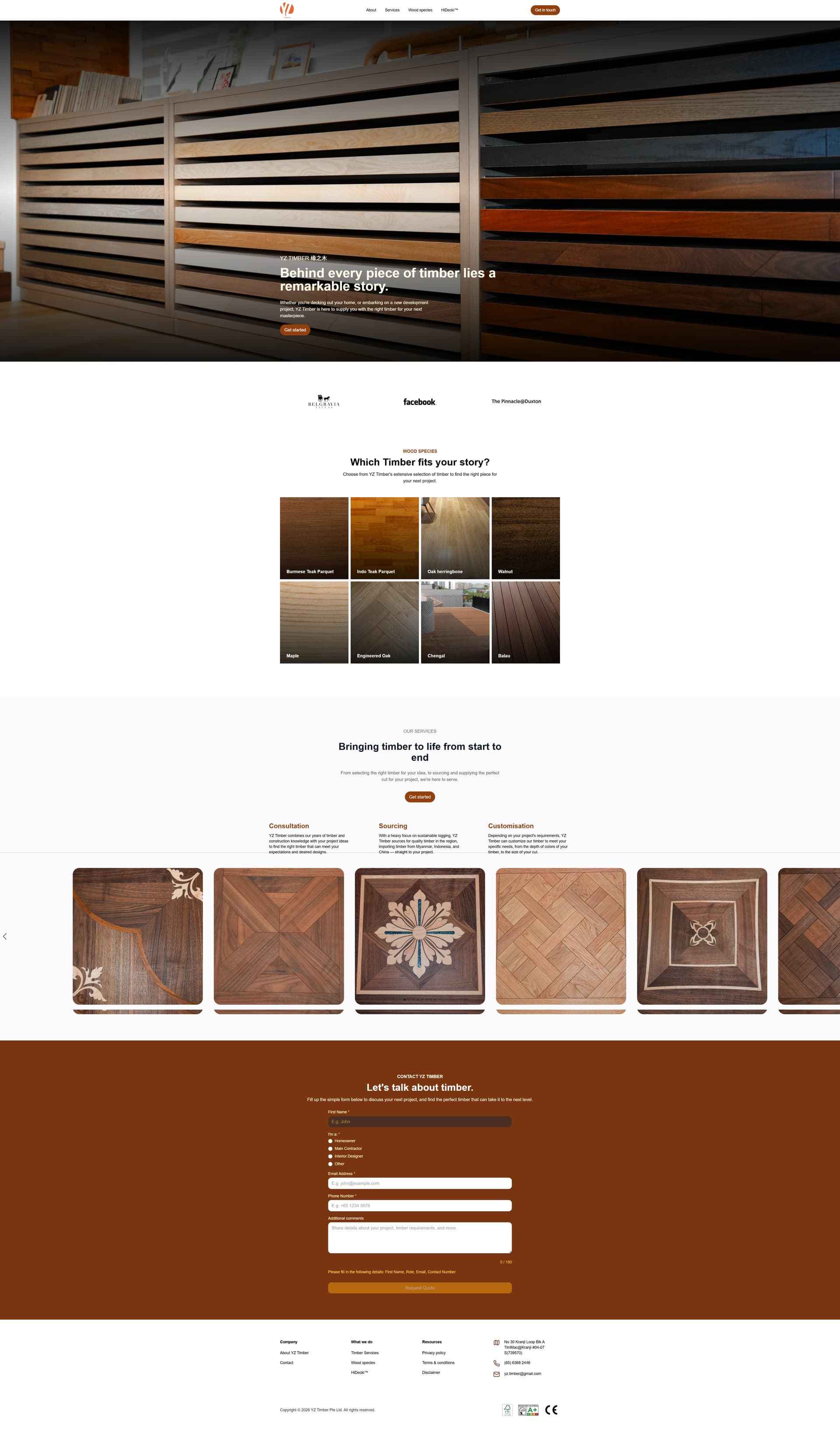 YZ Timber homepage featuring its timber showroom and product navigation