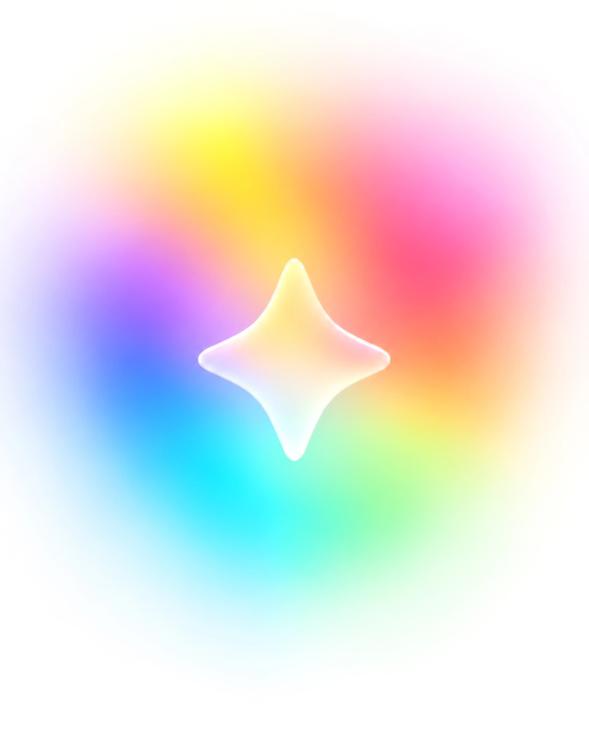 A translucent four-point star surrounded by a spectrum of colour