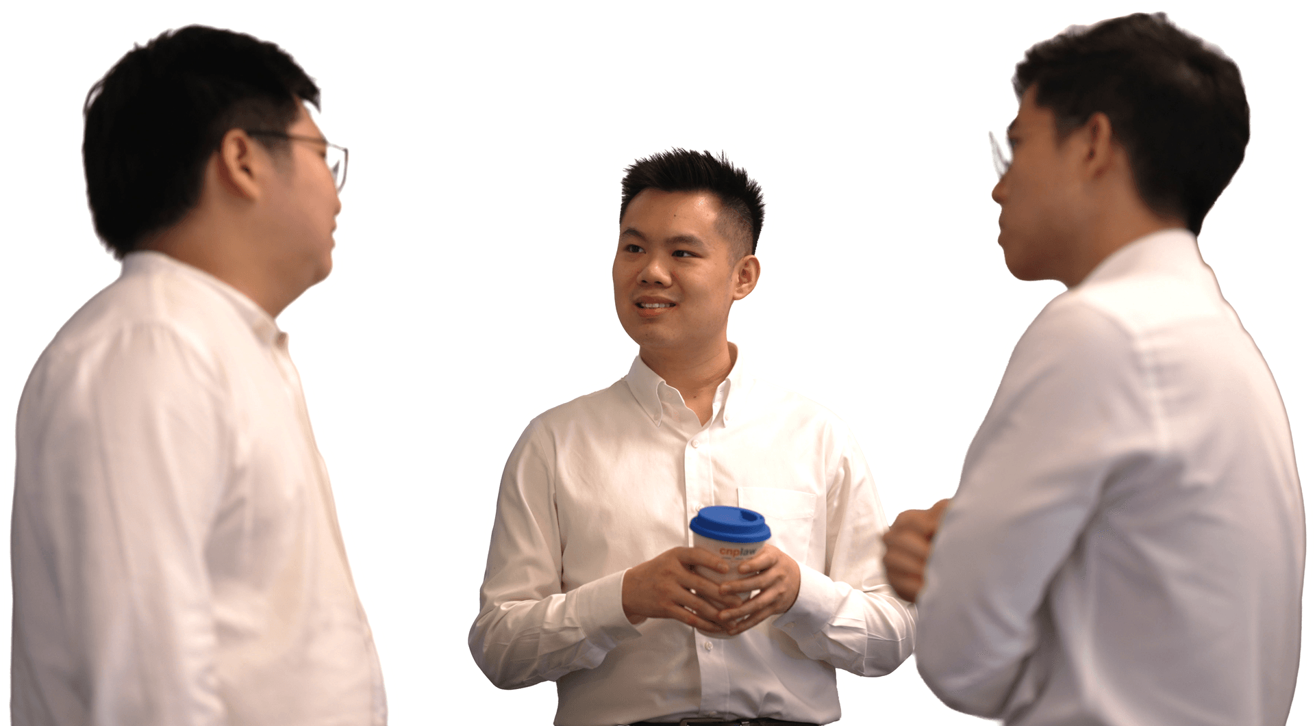 Three people in conversation