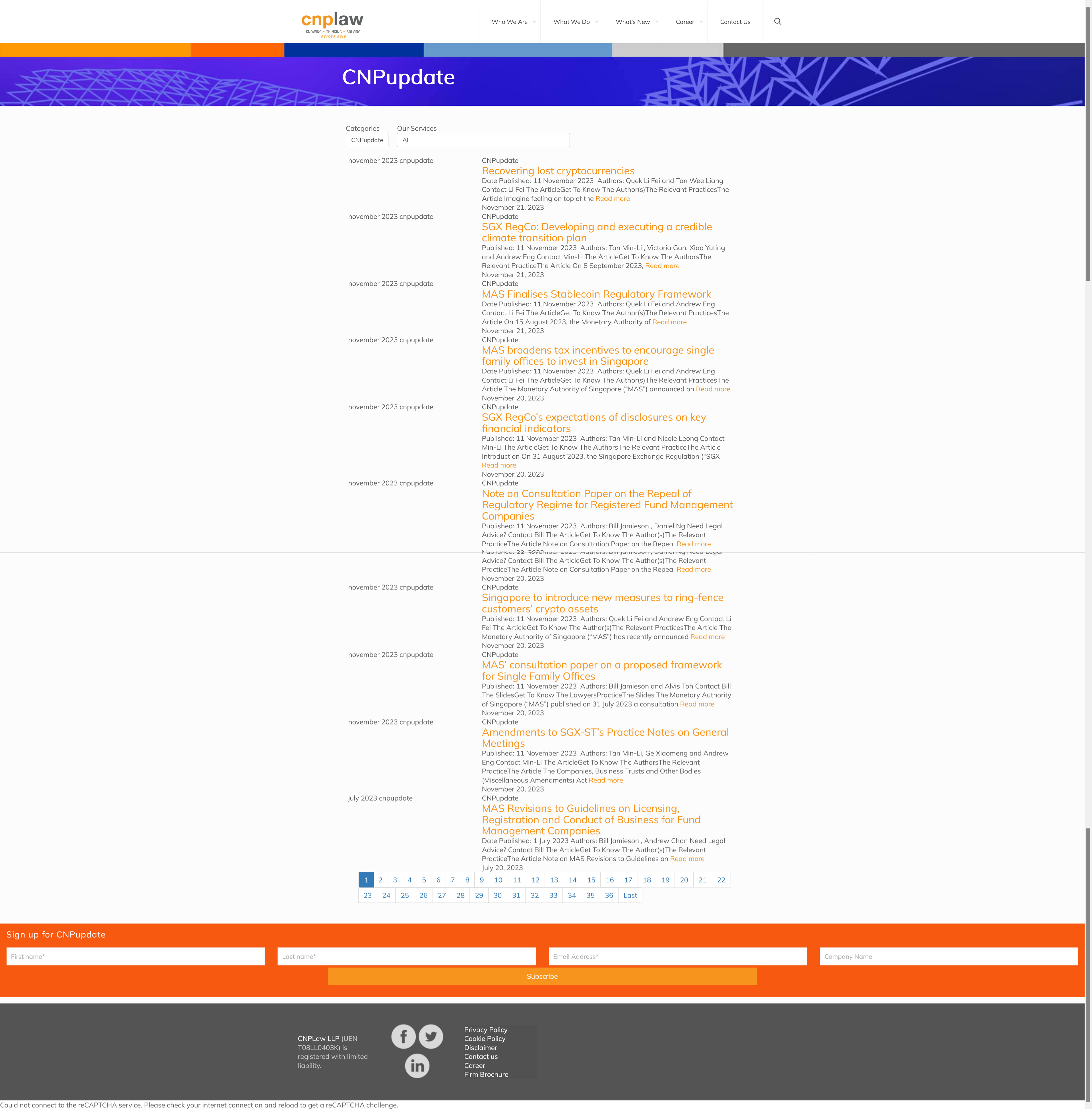 Old website with dated layout and cluttered sections
