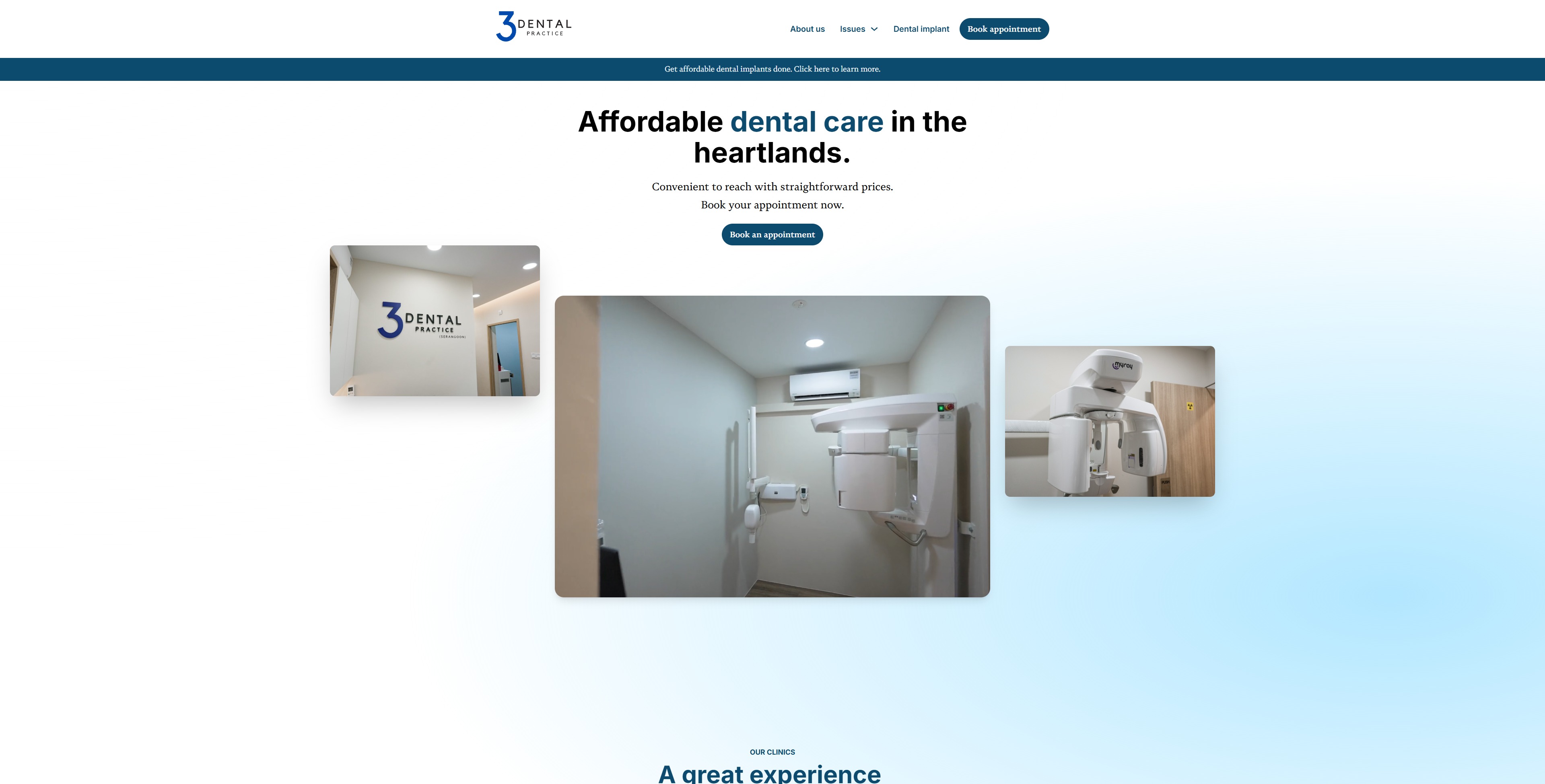 3 Dental homepage with appointment call to action and real clinic imagery