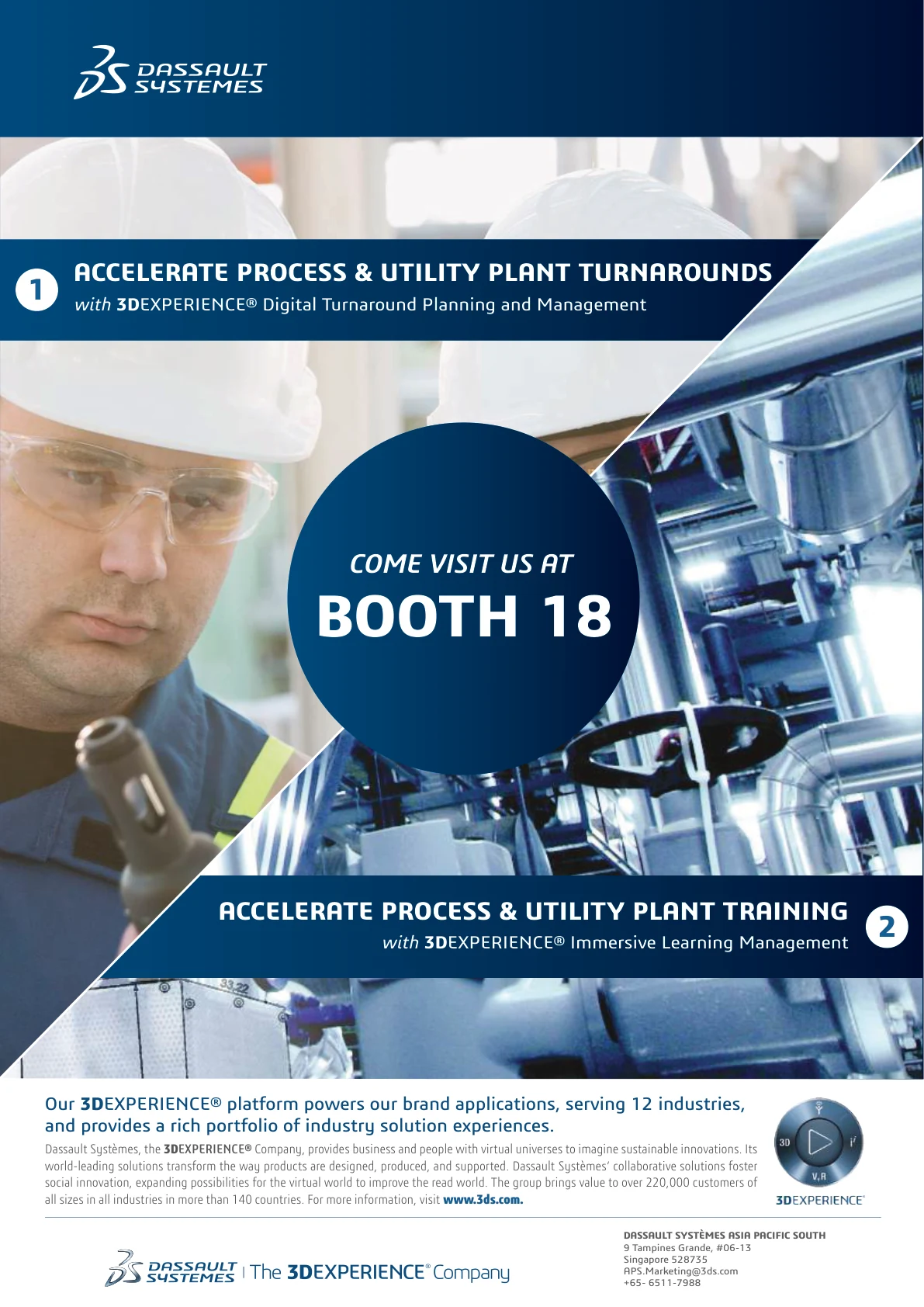 Dassault Systemes Oil and Gas forum event flyer inviting visitors to booth 18