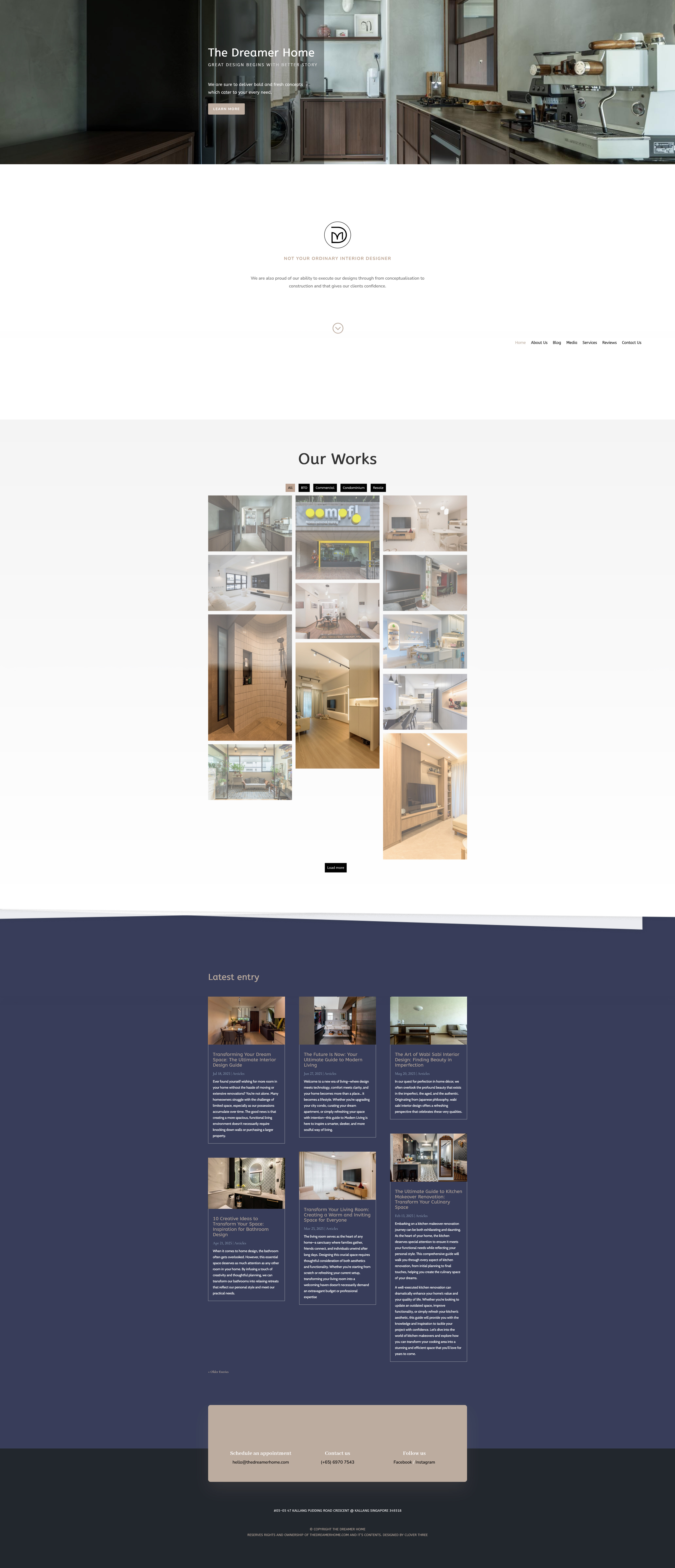 The Dreamer Home old homepage combining its introduction, project grid, and latest articles