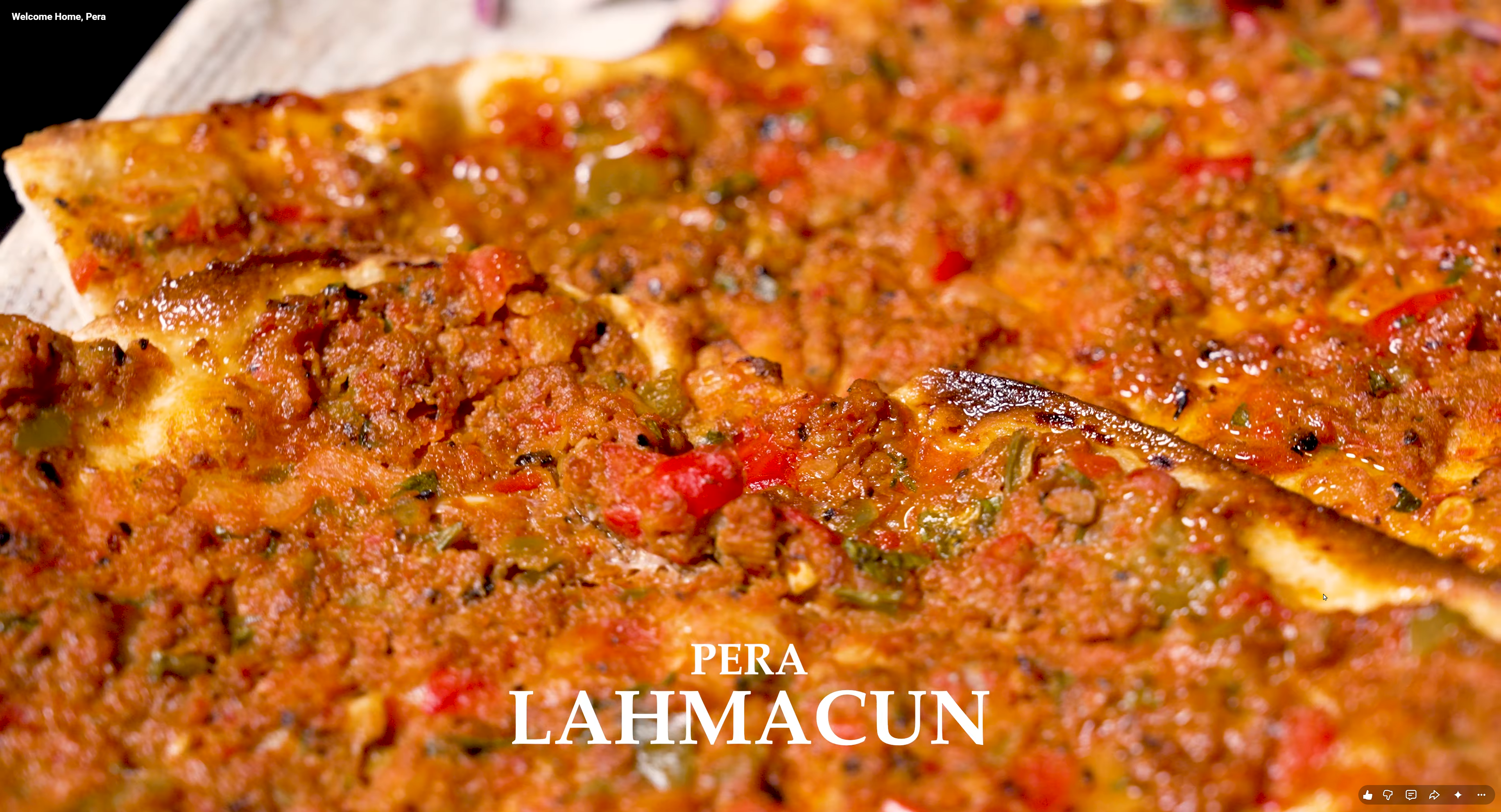 Welcome Home film title frame for Pera's lahmacun