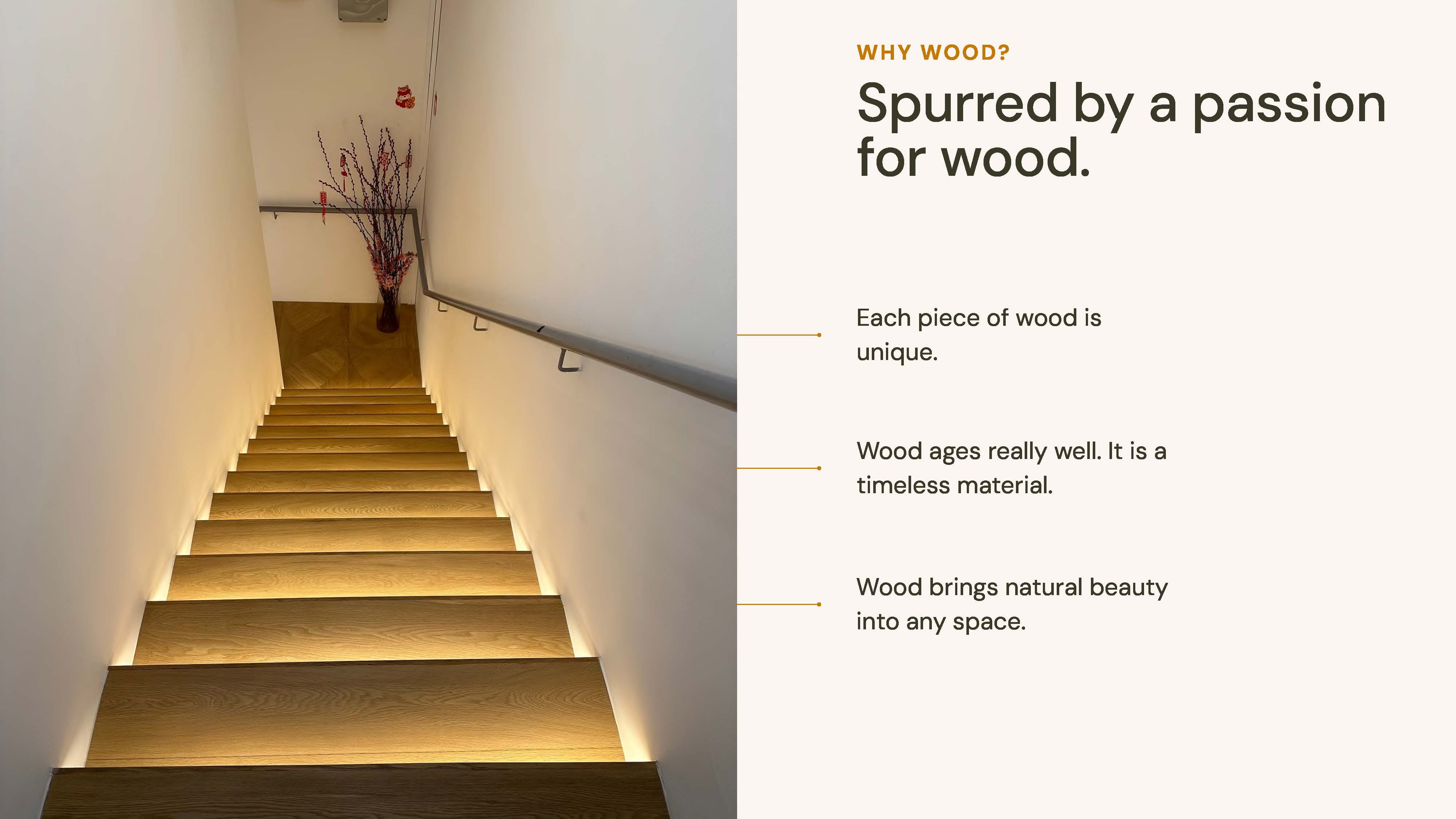 Timber staircase illustrating YZ Timber's passion for wood