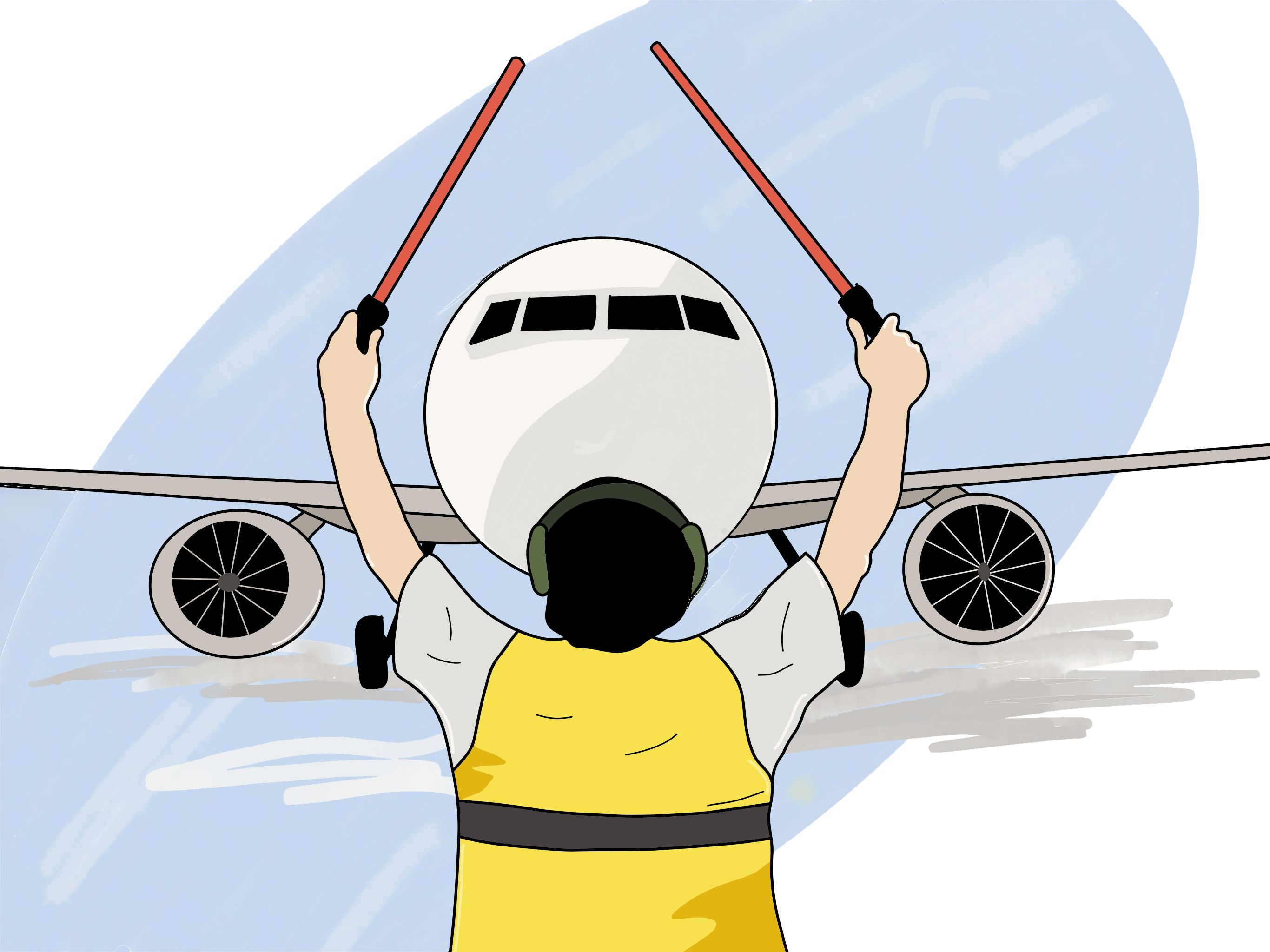 Ground crew guiding aircraft, knowing when to stop