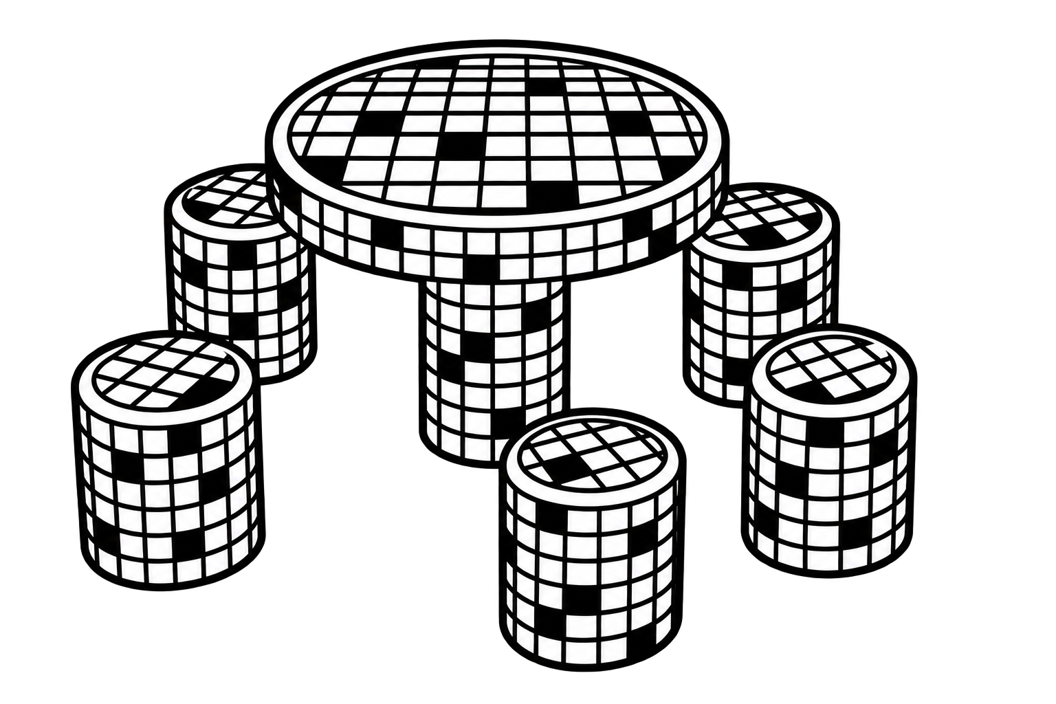 A central platform supported by five smaller pillars.